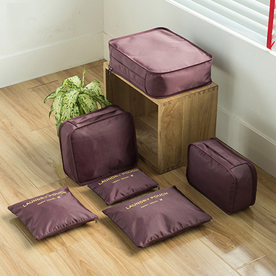 18 6 stks/set Vrouwen Bagage Reistas Dubbele Rits Waterdichte Polyester Organizer Verpakking Bag Cube Tassen: wine red