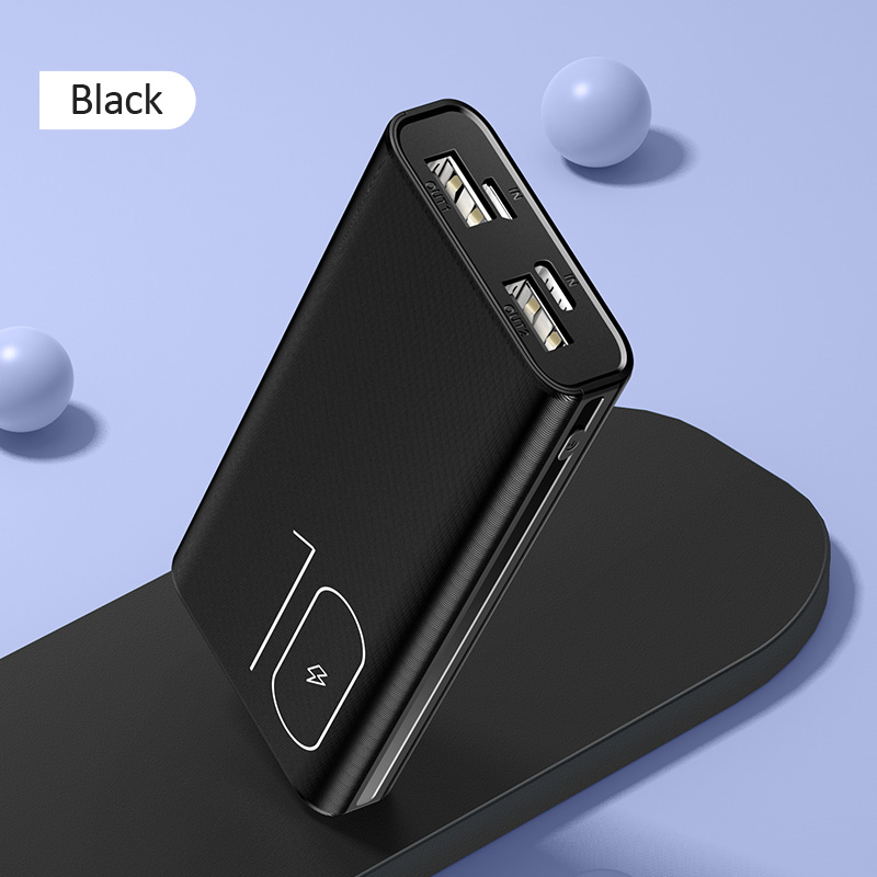 USAMS Power Bank for xiaomi mi iPhone Mini Pover Bank 10000mAh LED Display Powerbank External Battery Poverbank Fast charging: Black