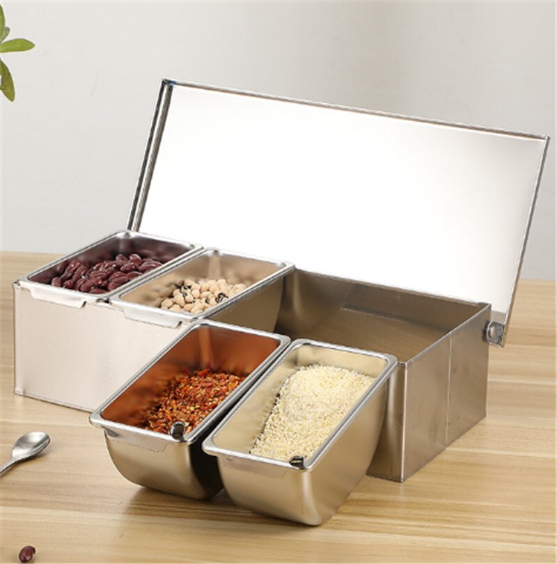 304 Stainless Steel Seasoning Box Hotel Restaurant chef Seasoning Box With Lid Storage Box Household Seasoning Tank