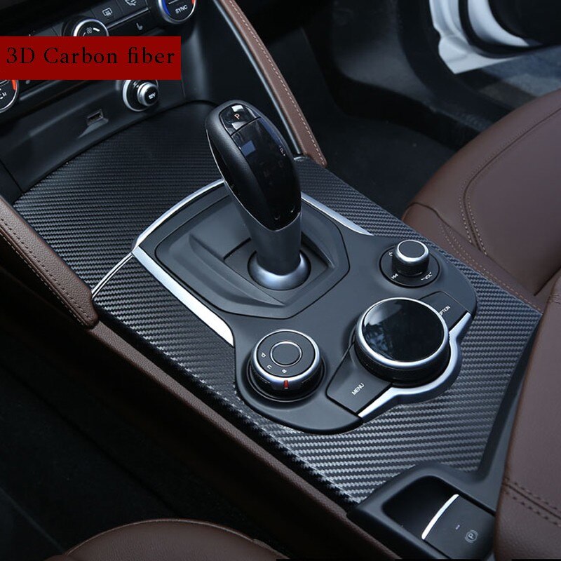 5d kulfiber dekoration klistermærke dækning trim til alfa romeo giulia bil interiør central kontrol gearskift panel bil styling: Sort