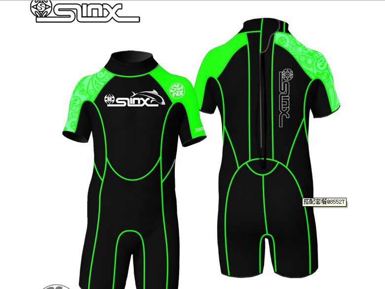 Slinx Kids neoprene 2mm wetsuit junior for boys rash guard girls swimming bathing shorty wetsuits kid: green unisex 1302 / XL