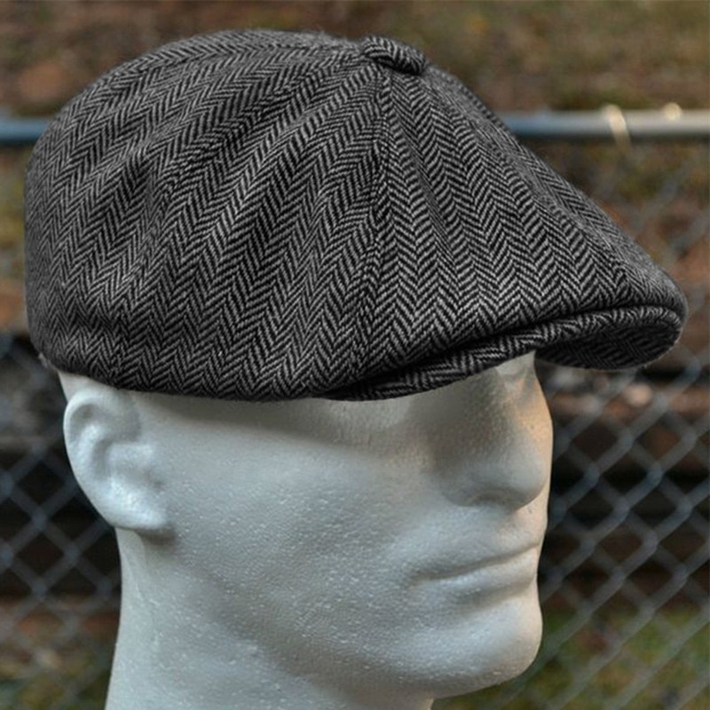 men's herringbone style berets retro woolen top felt hat wild casual berets flat berets