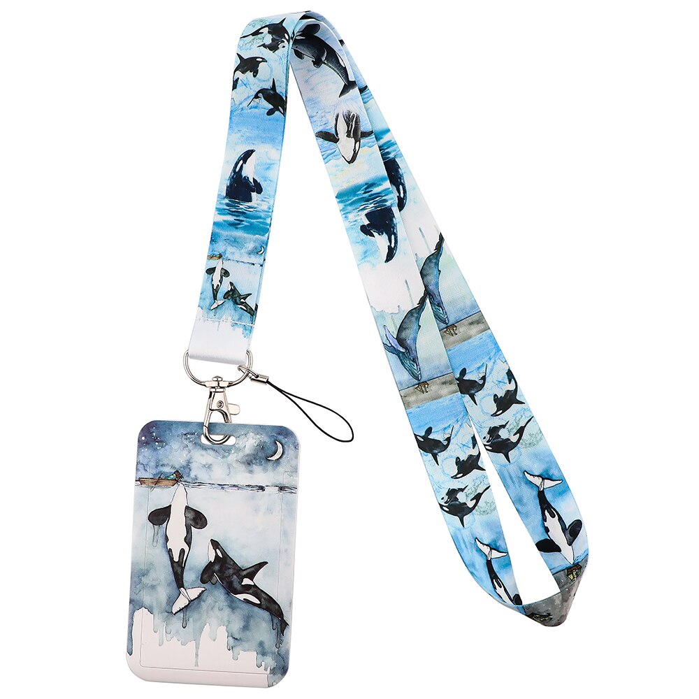 YQ973 Whales Key Lanyard Phone Strap Keychain Lariat Phone Rope Shark Animals Key Cord ID Credit Card Badge Holder: green