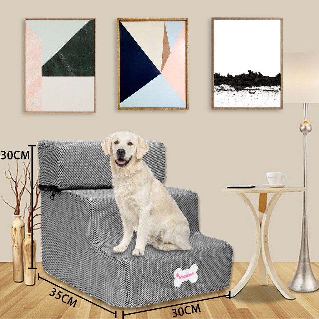 Hond Trappen Huisdier 3 Stappen Trap Voor Kleine Hond Kat Hond Huis Huisdier Oprit Ladder Anti-Slip Opvouwbare Honden bed Trappen Dierbenodigdheden: Gray
