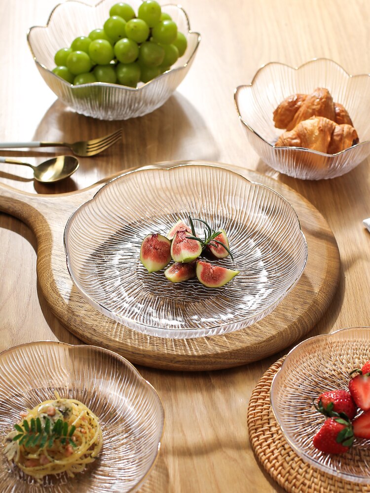 Ins Simple Fruit Plate Crystal Glass Dessert Plate Fruit Salad Bowl Dessert Bowl Set Dishes and Plates Sets