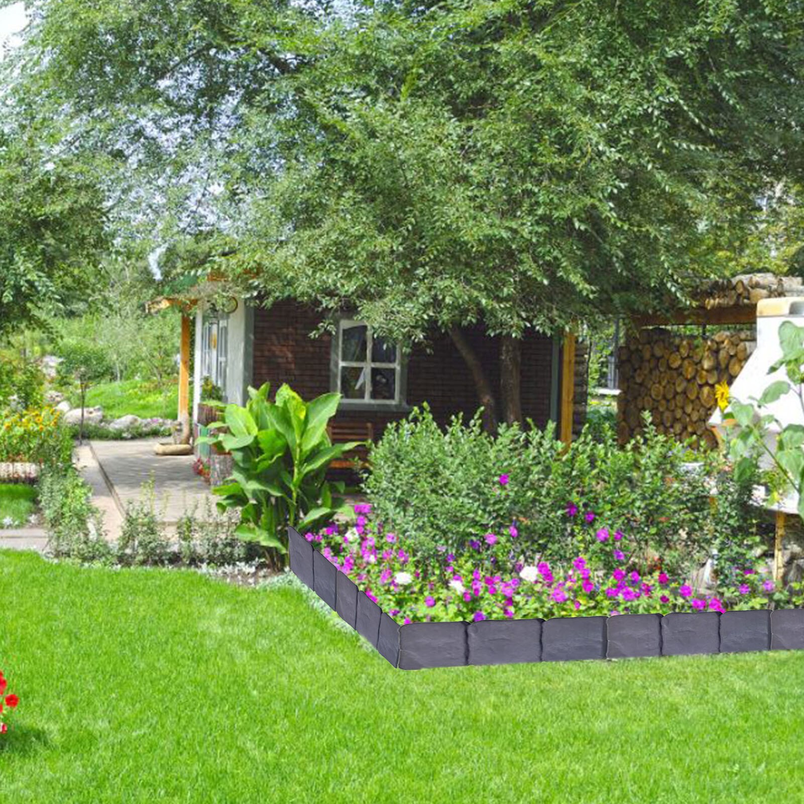 Garden Cobblestone Stone Edging Plastic Fence Lawn Grass Edging Plant Border Decorations Flower Bed Border Gray 1pcs