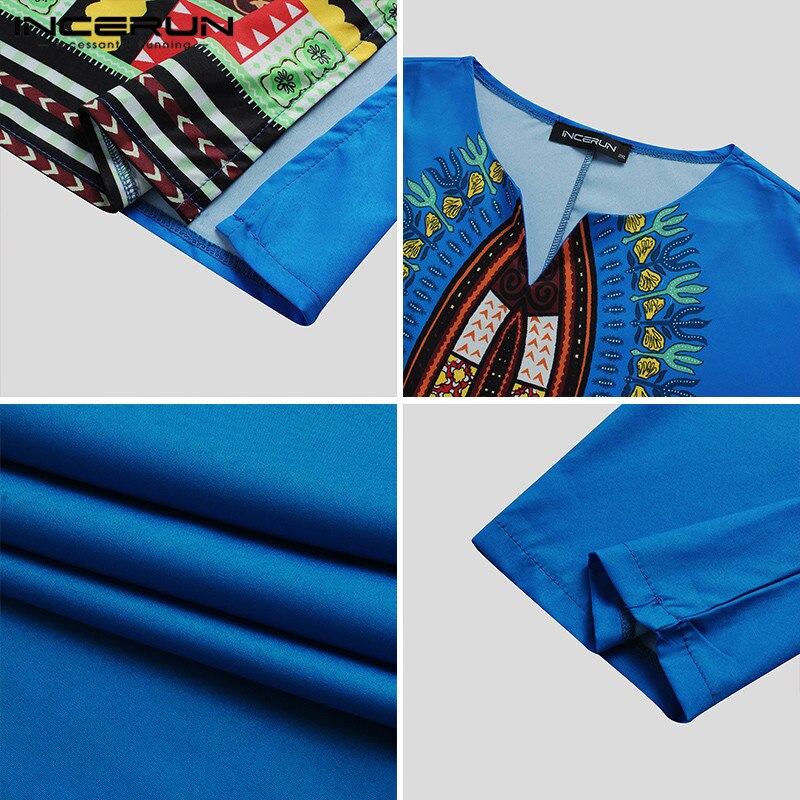 Heren bedrukte islamitische gewaden incerun lange mouwen v-hals jubba thobe vintage man losse arabische islamitische kleding etnische stijl gewaad 5 xl 7