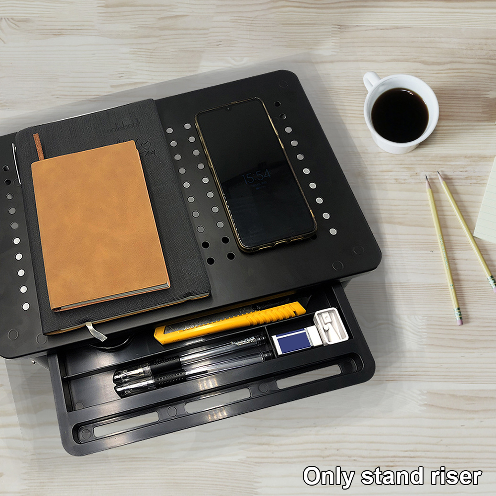 Computer Holder Height Adjustable Desktop Laptop Non-Slip With Drawer Office Home Mesh Platform Monitor Stand Riser Iron Black