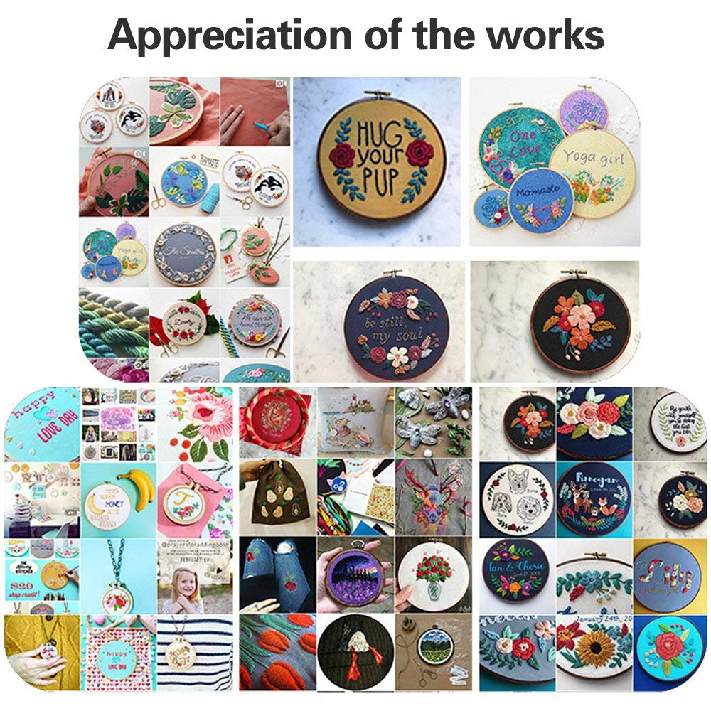 Embroidery Starter Kit Full Set-Magic Embroidery Pen Punch Needle,Hoops,Threads,Stitching Punch Pen Set Craft Tool for Beginner