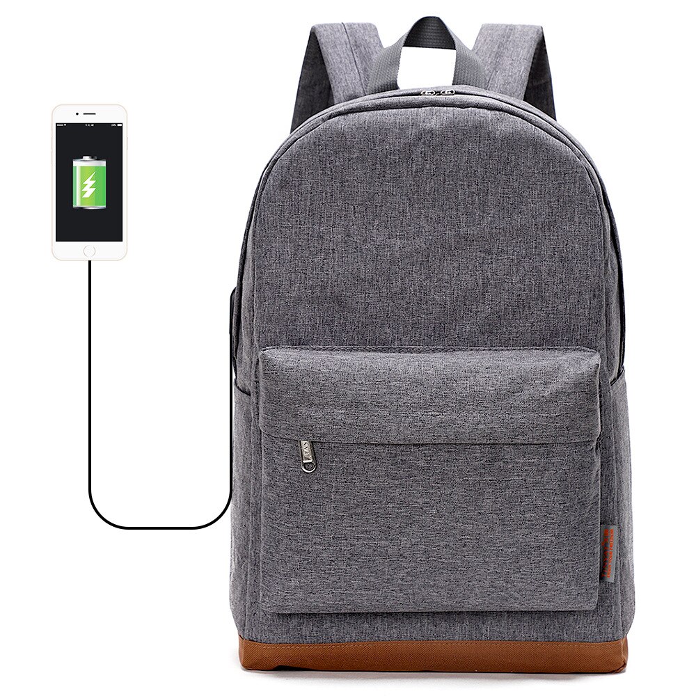 Men Male Canvas Backpack Gray Casual Rucksacks 15inch Laptop Backpacks College Student School Bag Backpack Women Bag: Gray USB