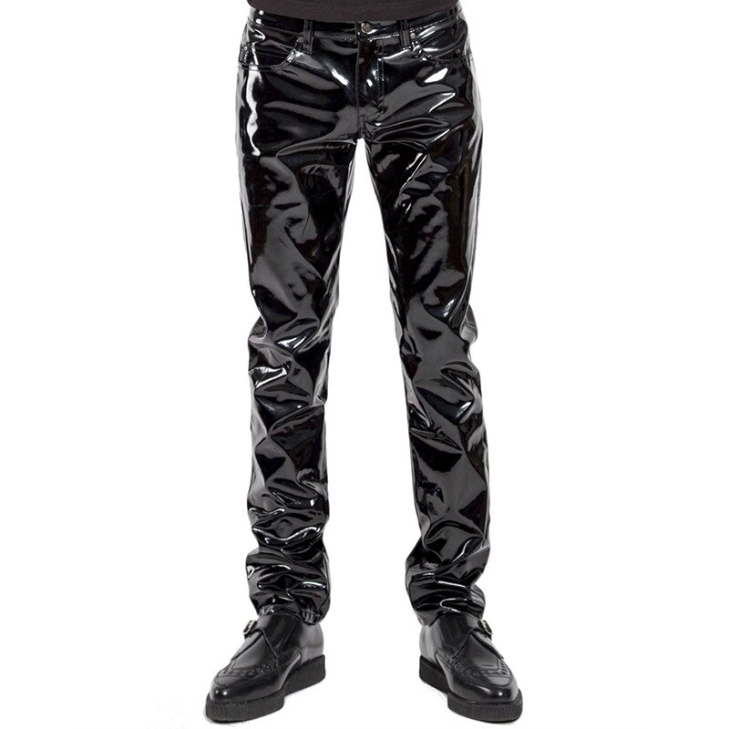 Pantalones para hombre, pantalones pitillo de charol especial, ropa de rendimiento, pantalones modernos para motocicleta, mallas casuales para club nocturno