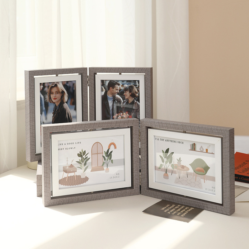 Double-sided Rotating Photo Frame 6-inch 7-inch Photo Frame Table Couple Photo Birthday Display Foldable Rotatable