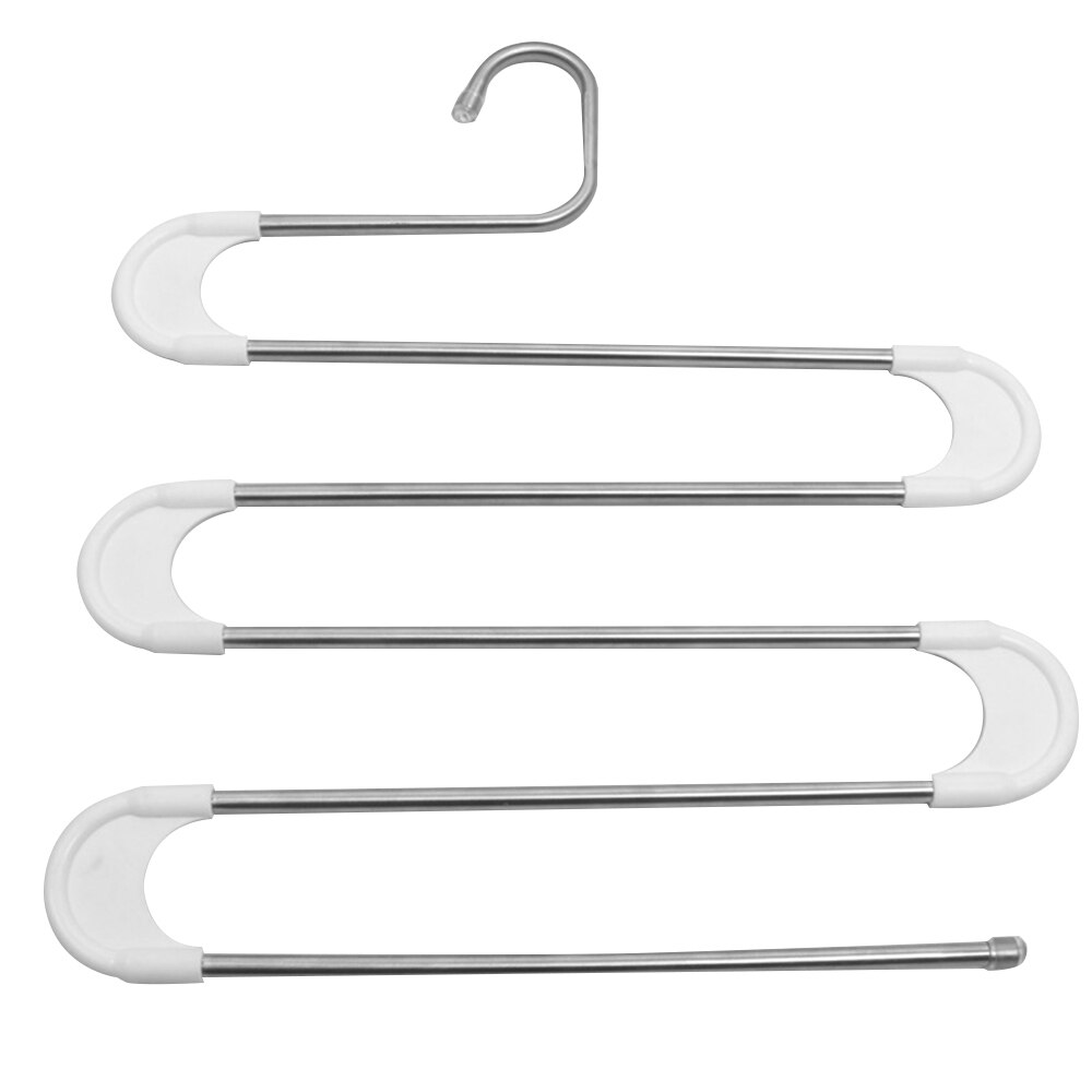 5 Layers Pants Storage Rack Cloth Holder Stainless Steel S Shape Storage Cloth Hanger MultiFunctional Clothes Hangers: A-white