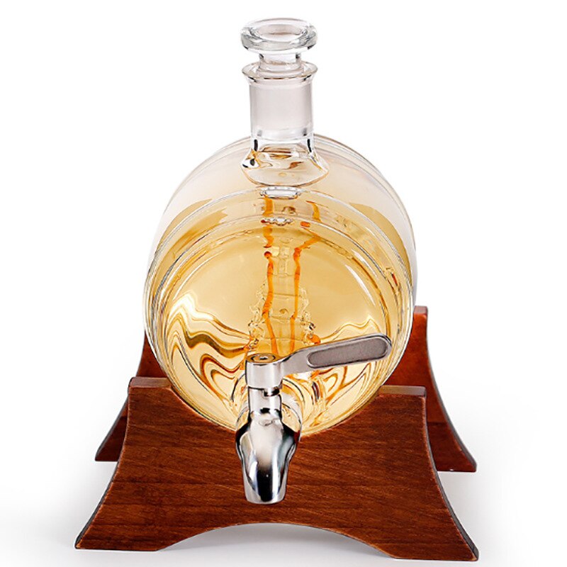 DEOUNY Glass Barrel Whiskey Decanter Nautical Liquor Dispenser Lead Free Beer Decanter For Bourbon Rum Brandy Decoration 1000ml
