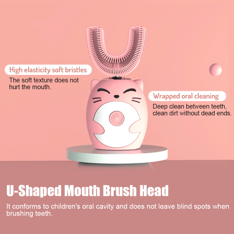 Brosse à dents électrique ultrasonique automatique en silicone, 360, pour enfants, brosse à dents en forme de U, intelligente, mignonne, dessin animé