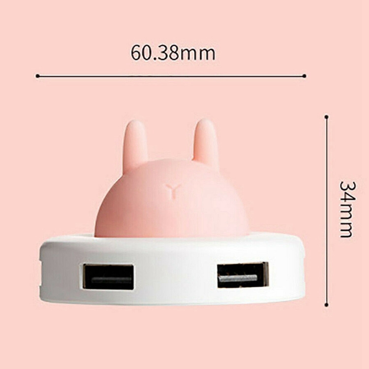 2x USB Night Light Hub Portable Atmosphere Night Light Hub Extender 4 Port USB Splitter Cable Cartoon(Pink&Blue)