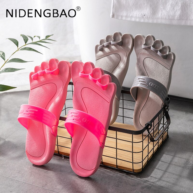 Kobiety sandały moda pięć palców mężczyźni pantofel lato antypoślizgowe domu łazienka odkryty klapki plażbyć winnym para trzepnięcie brzdęknięcie wygodne