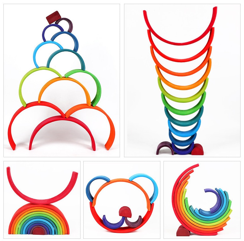 Baby Spielzeug 12Pcs Regenbogen Blöcke Kinder Große Kreative Regenbogen Bausteine Holz Spielzeug für kinder Montessori Pädagogisches Spielzeug