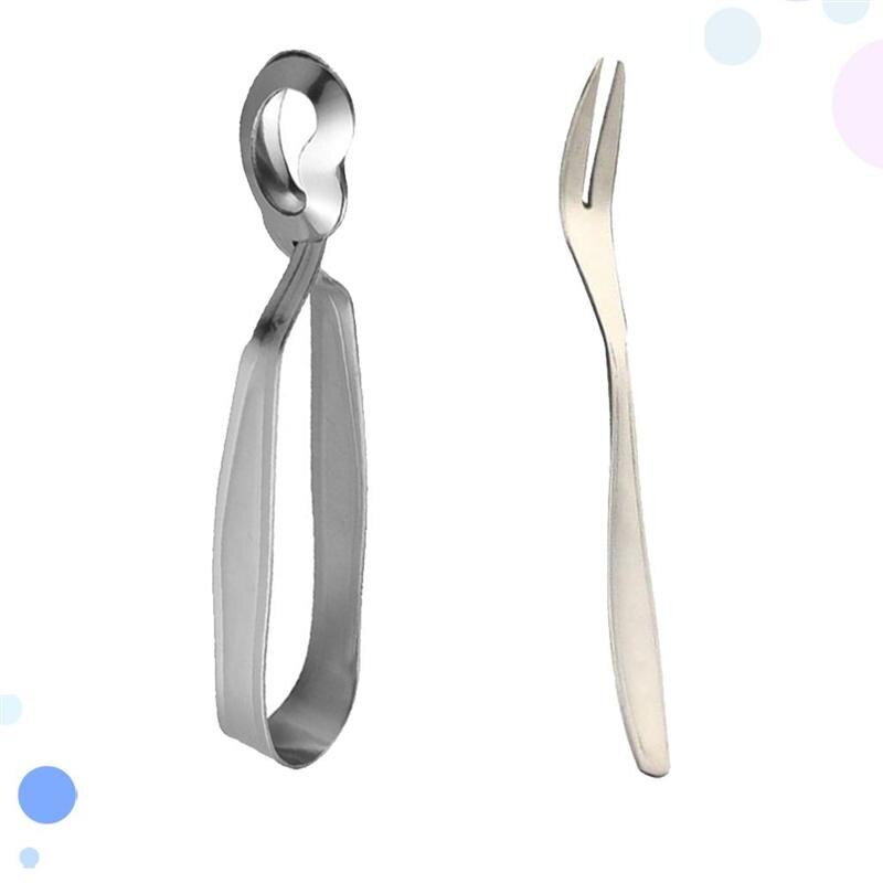 2pcs Stainless Steel Food Clip Escargot Fork Clip Snail Tong Utensils Tableware for Home Restaurant Hotel (Fork and Clip )