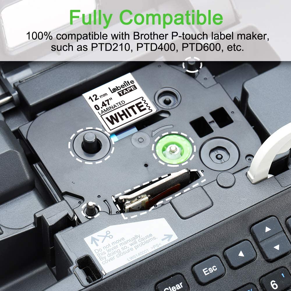 Labelife Compatibel Label Tape Voor Brother P Touch Label Maker Tape, TZe-231 Tape 12Mm Gelamineerd Wit TZe231 TZ231 Voor PT-D200