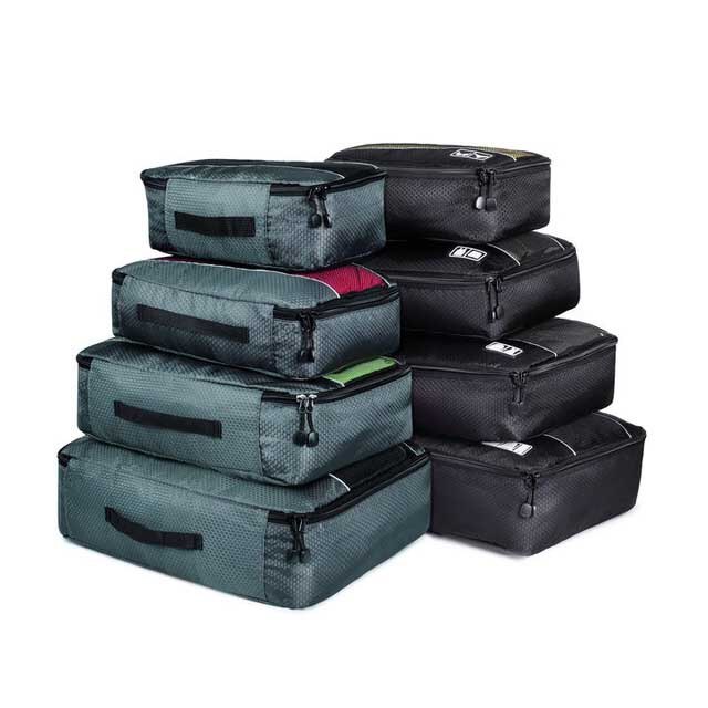 Foxmertor Packing Cubes Travel Duffle Bag Mesh Packing organizer Breathable Nylon Men Women Travel Luggage Organizer Set: 4 Gray 4 Black