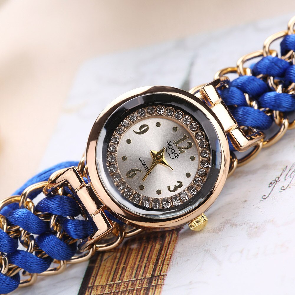 Women Knitting Rope Chain Winding Analog Quartz Movement Wrist Watch Compact Round Woven Wrist Clock Zegarek Damski