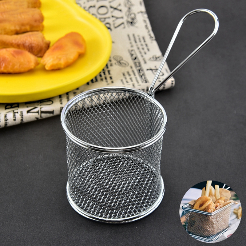 De acero inoxidable canasta profunda para freír redondo pequeño freír Cedazo/canasta francés Chip freidora Mini Chips freidora para cantina Bar herramientas