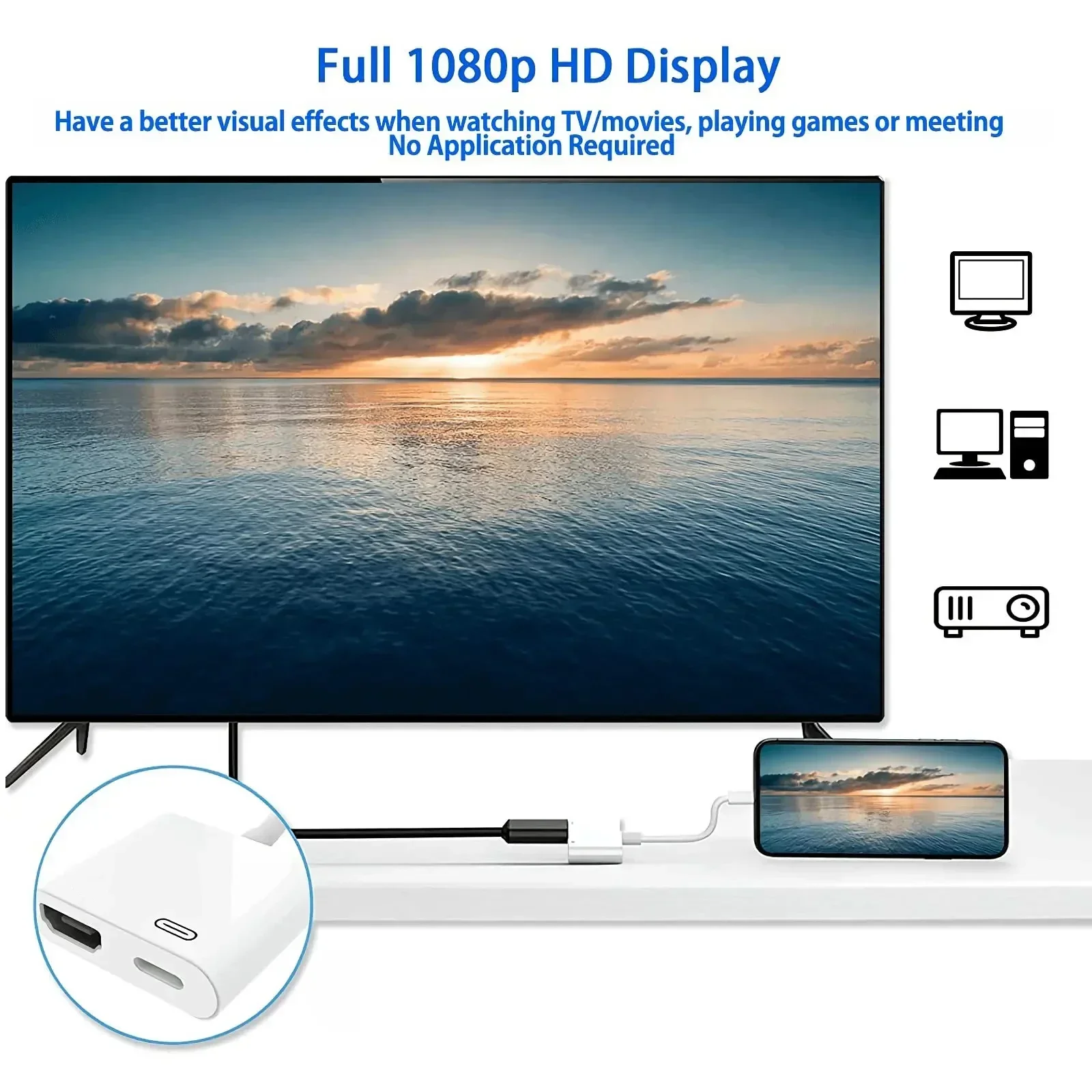 For Lightning to HDMI-compatible Adapter projection cable Audio Sync Screen Connector for iPhone iPod HDTV Display TV Monitors