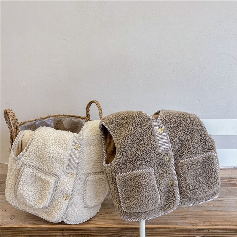 Nuovi gilet invernali per bambini gilet in pile di agnello cappotti senza maniche addensare caldi gilet per bambini Unisex per bambini