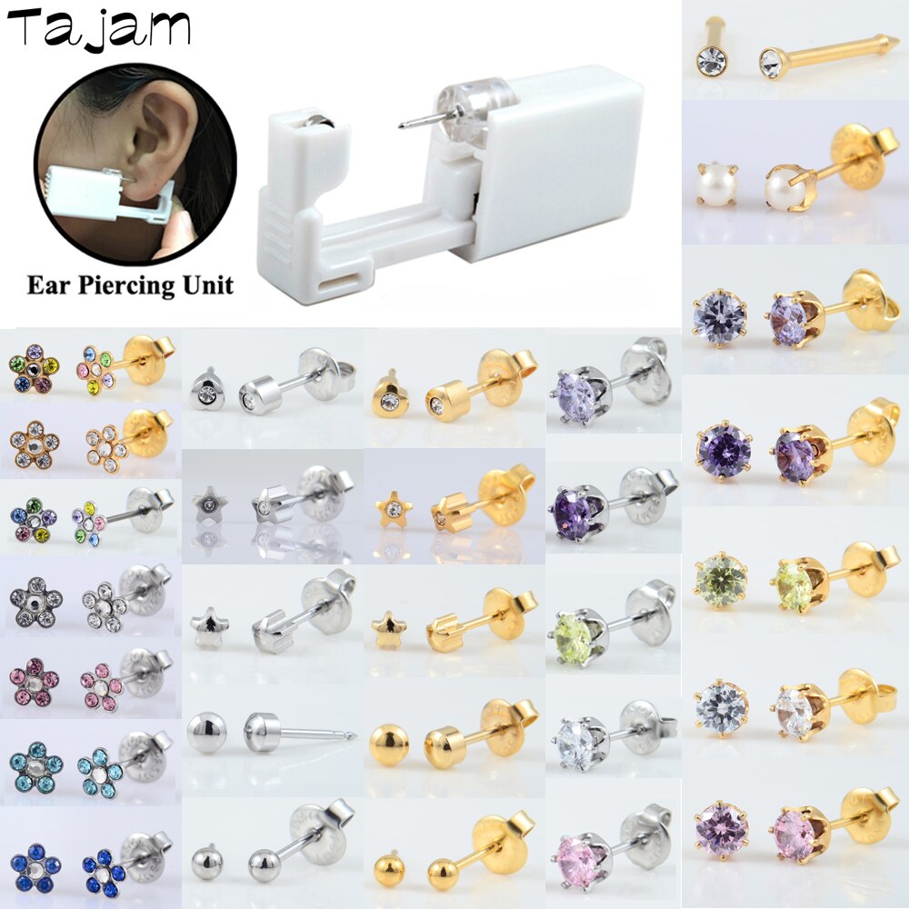 1 Pc Genenic Sterlised Wegwerp Veiligheid Neus Oor Piercing Apparaat + Steriele Bezel Crystal Stud Bloem Body Piercing Sieraden Baby