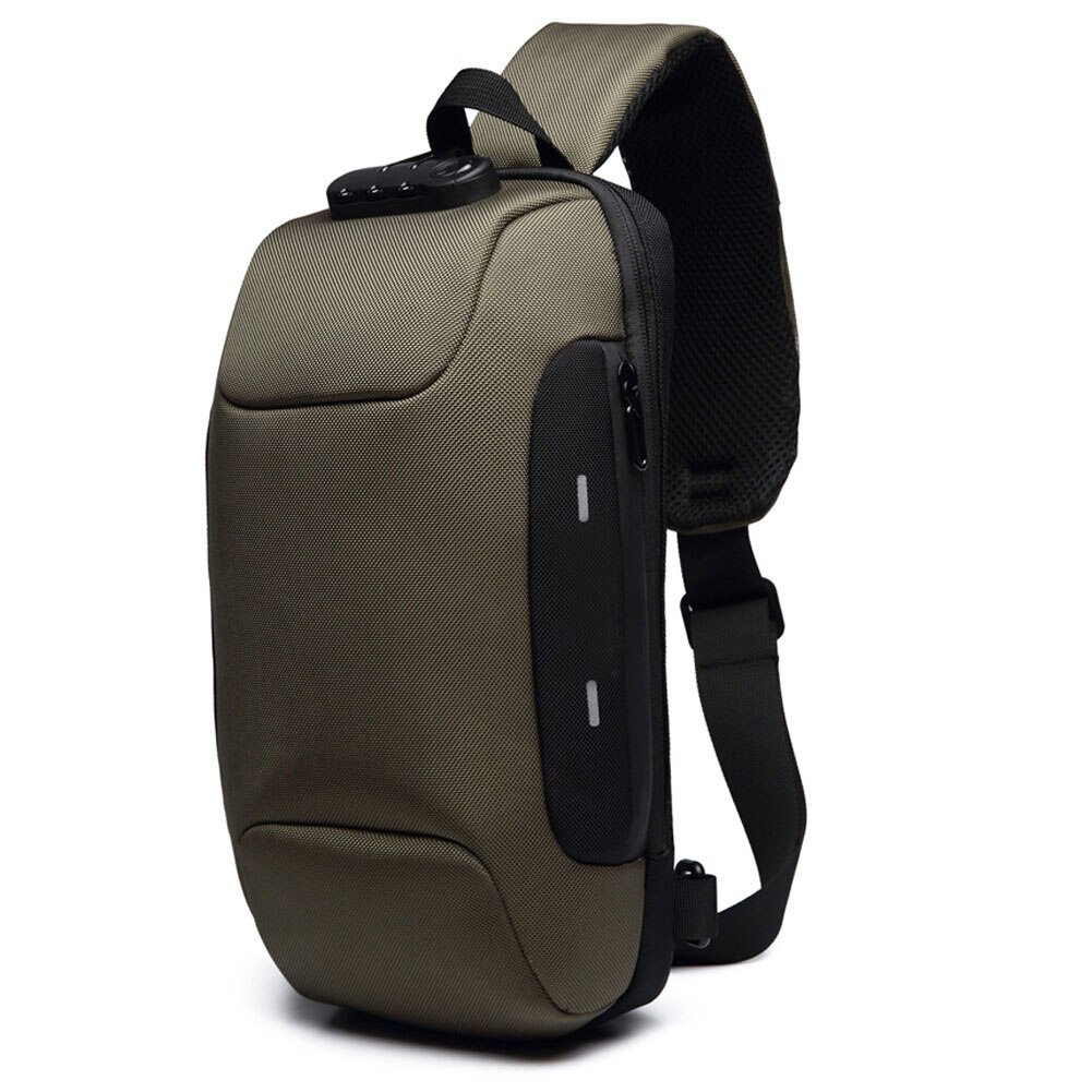 Anti Theft Sling Bag Shoulder Crossbody Waterproof Chest Bag with USB Charging Port Lightweight: army green