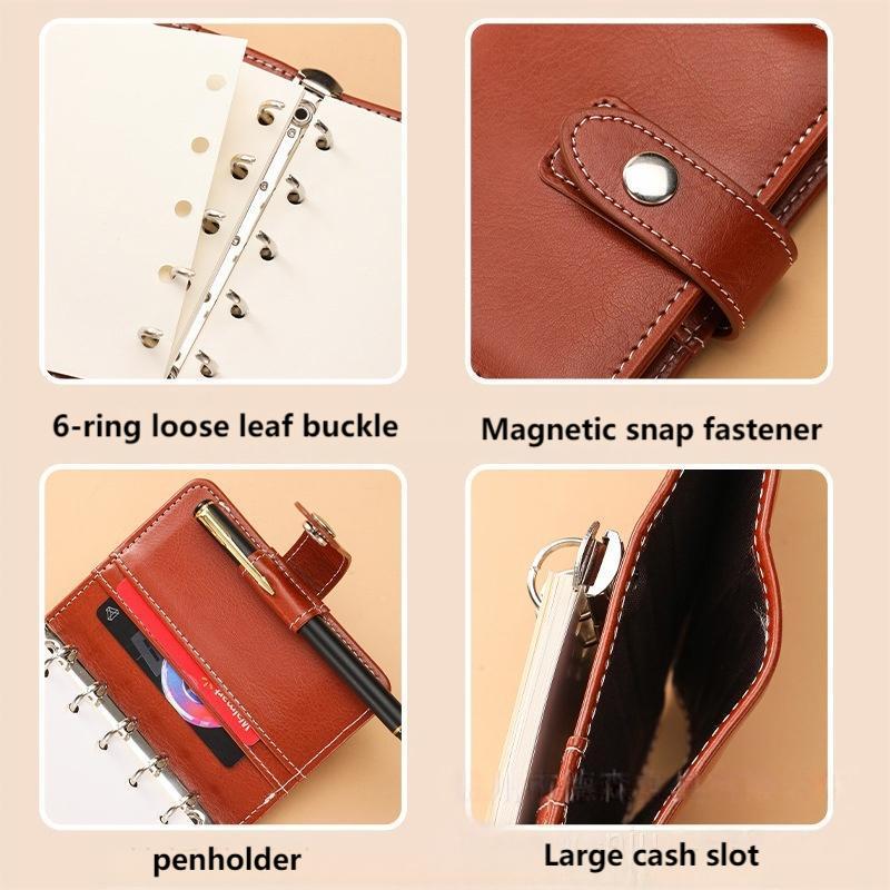 M5 PU Leather Binder Wallet Cover Savings Wallet Folder 5-Ring Refillable Notebook Planner Hardcover Budget Binder Organizer