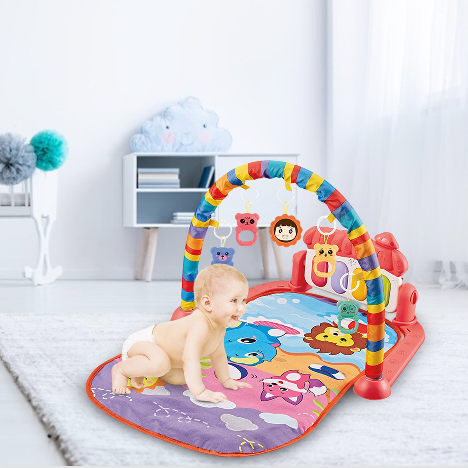 Musical Baby Play Mat Interesting Play Piano Activity Gym With Hanging Toys For Children 0-3 Years