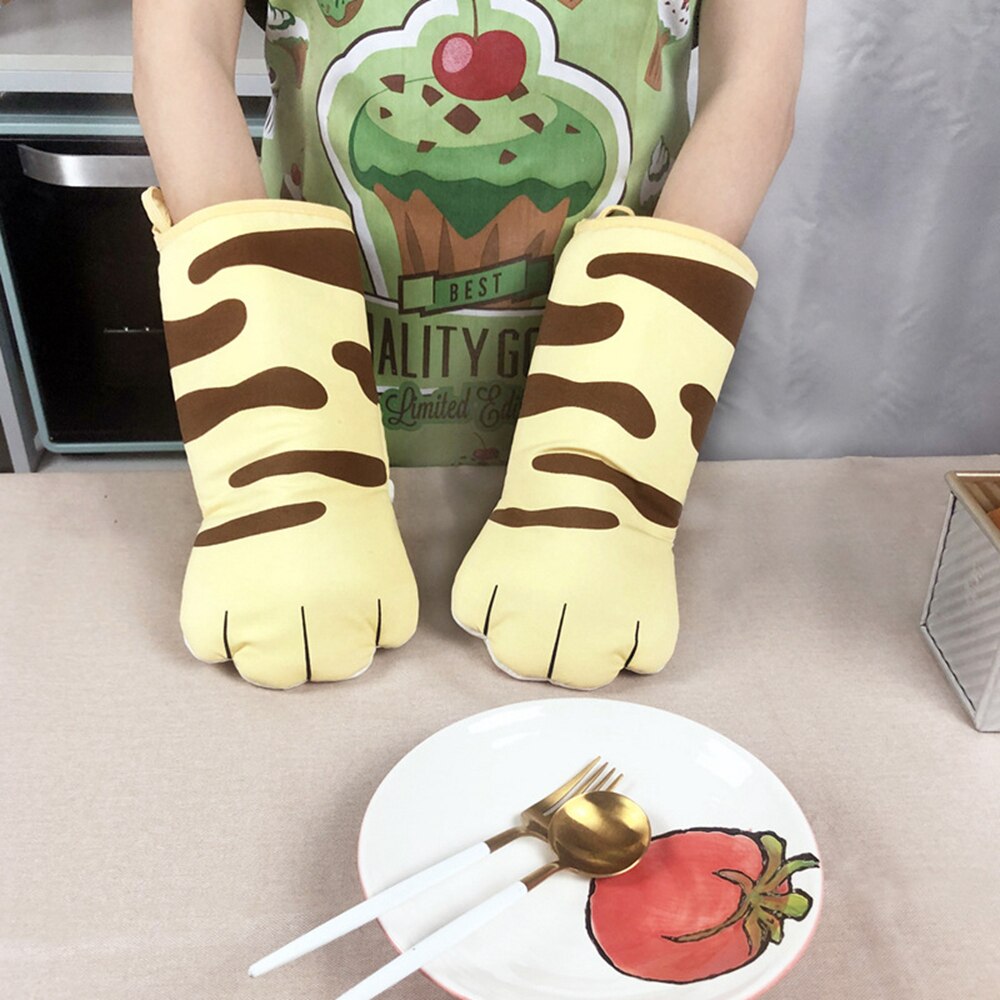 1pc Cartoon Cat Paw Oven Mitts Baking Insulation Microwave Anti-scalding Cotton Gloves Baking Accessories