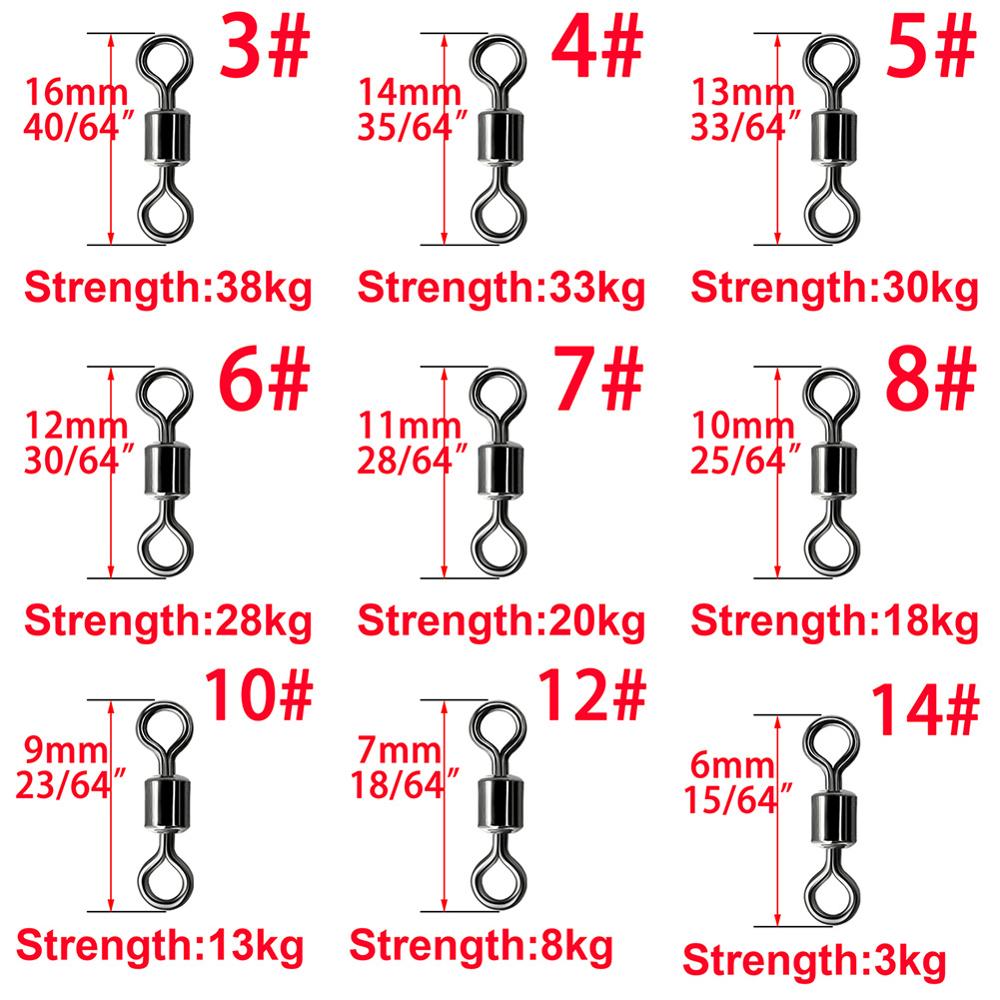 50-100pcs/box Fishing Swivel Sizes Solid Connector Ball Bearing Snap Fishing Swivels Rolling Stainless Steel Beads Fish Tackle