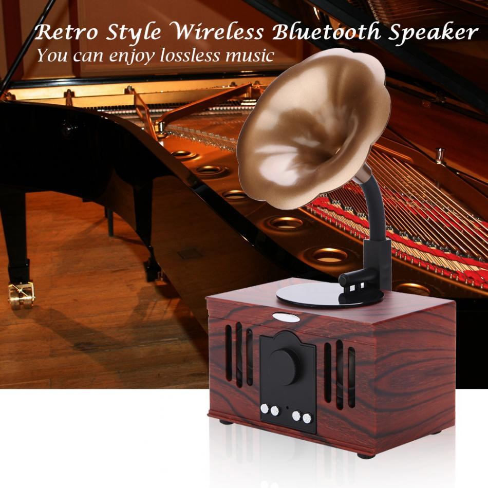 AS80 Retro Horn Speaker Bluetooth-compatible Wireless Stereo Loudspeaker with TF Card AUX Line