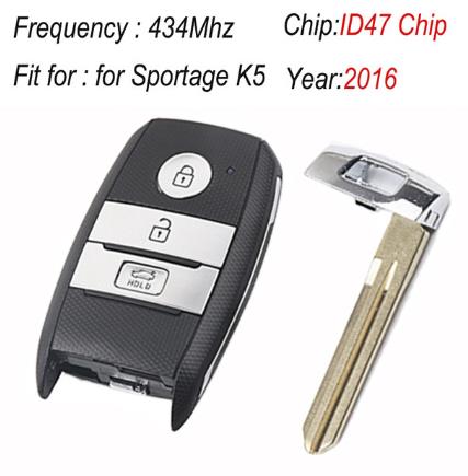 3 Buttons Car Remote Key 433MHZ with ID46 PCF7952 ID47 Chip Key Blade for Kia K5 Rio Sorento Sportage Keyless Smart Key: ID47 Chip