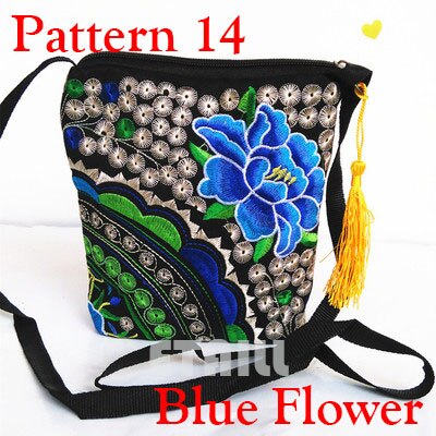 Chinese Nationale Etnische Stijl Messenger Bag Vintage Bloemen Geborduurde Leuke Canvas Crossbody Tas Meisjes Kleine Telefoon Tassen: Pattern 14 Blue