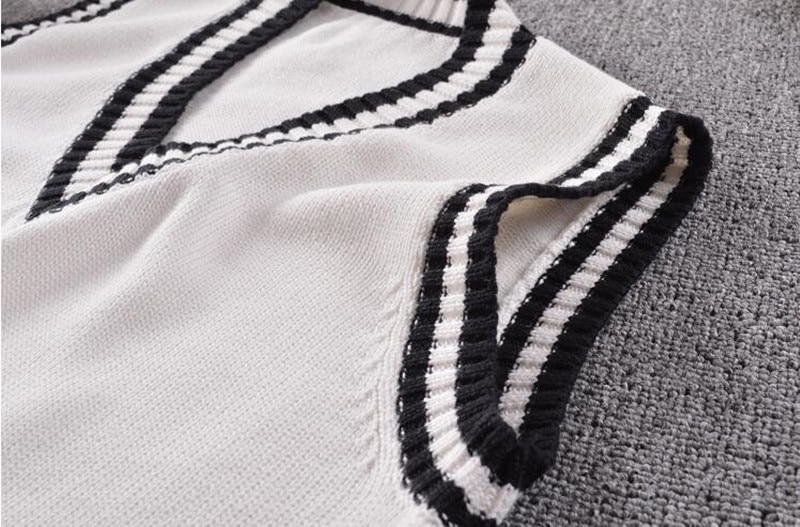 Brytyjski mundurek szkolny sweter kamizelka kobiety mężczyźni czarny i biały kolor bloku sweter bez rękawów kamizelka dzianina