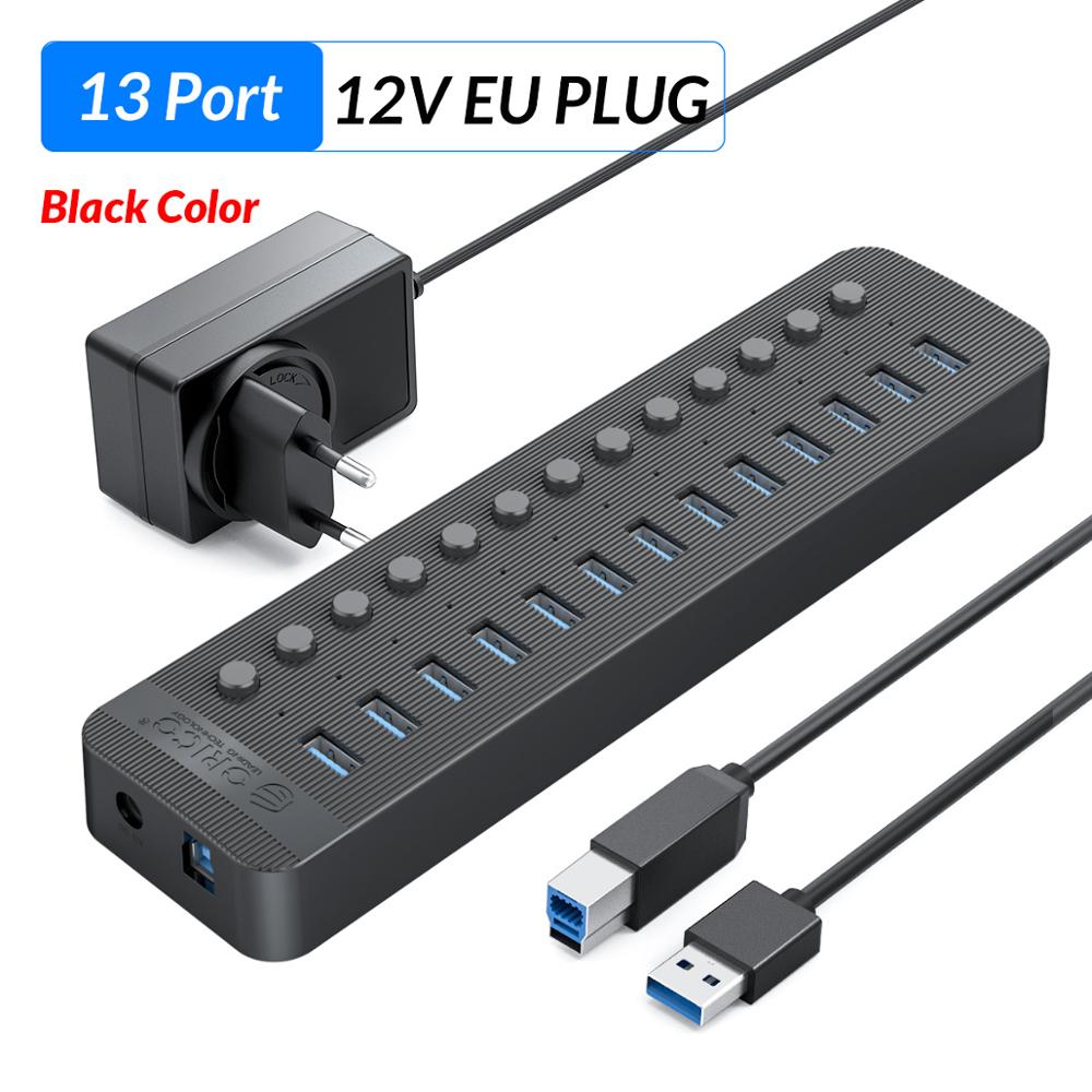 ORICO Industrial USB 3.0 HUB 7/10/13/16 ABS USB OTG Splitter On/Off Switch With 12V Power Adapter Support Charger For Computer: Black 13 Port EU