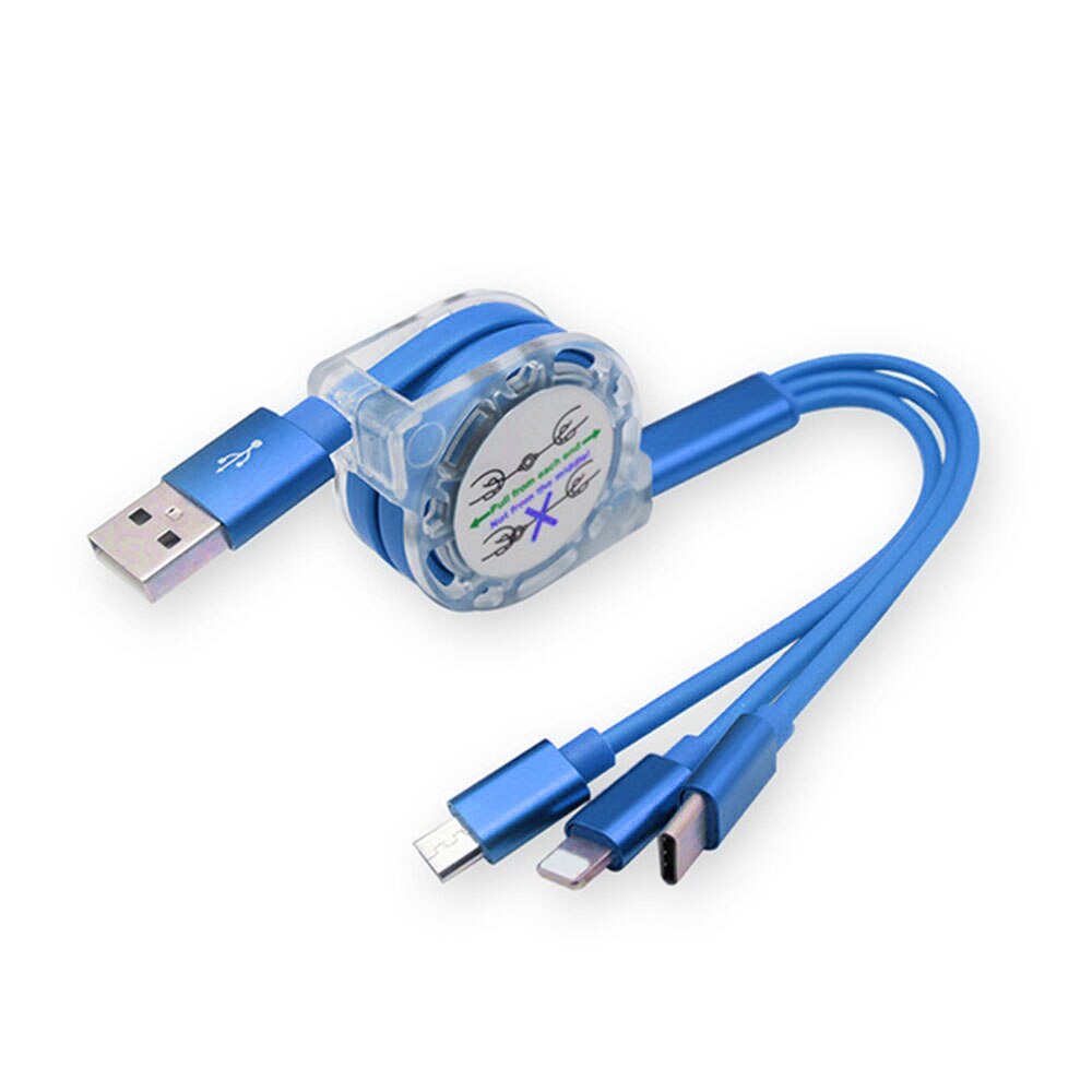3 in 1 usb kabel til iphone samsung xiaomi multi hurtig opladning oplader usb type c type c micro usb kabel til mobiltelefon: Blå