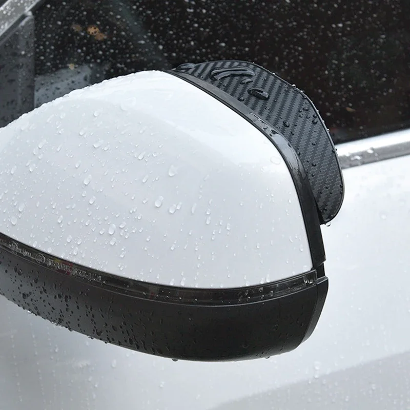 2 pçs espelho retrovisor do carro chuva sobrancelha protetor escudo viseira de fibra carbono retrovisor do carro lateral neve viseira capa chuva acessórios