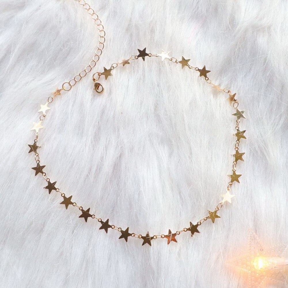 Gothic Copper Stars Choker Necklaces for Women Unique Short Clavicle Chain Necklace Collares Neck Jewelry FS72: 4