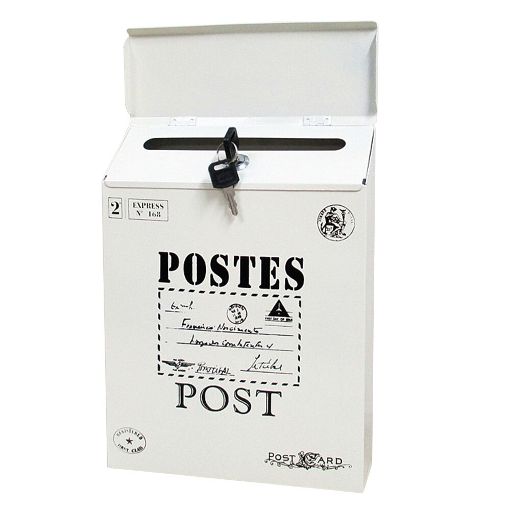 Holdbare ornamenter vægbeslag med lås boligindretning postkasse gård farverig maling brevkasse avis vintage postjern: Hvid