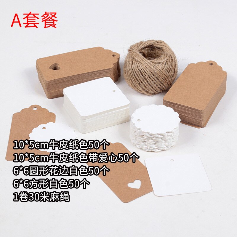 Etiquetas de papel hecho a mano con hilo de yute, Papel Kraft Natural, etiquetas de , papelería para manualidades, bricolaje, 200 Uds.: A