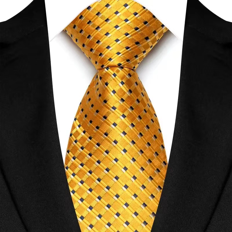 Gravata masculina luxuosa de 8cm, cor amarela, listras, gravatas sólidas para homens, noivo, jacquard, tecido, gravata de pescoço para negócios, festa de casamento