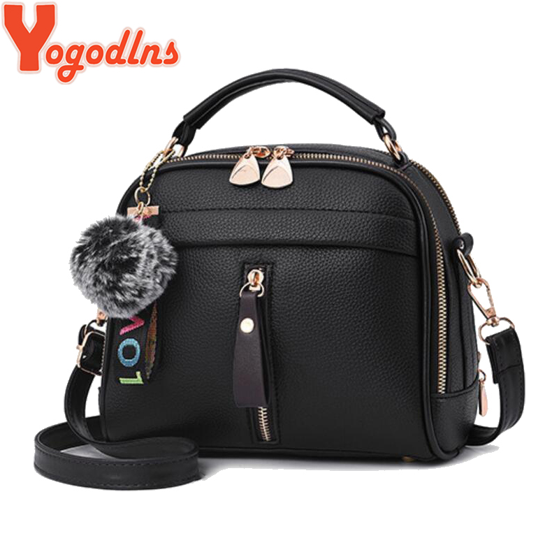 Yogodlns PU Leder Schulter Taschen für Frauen einfarbig feminina Haar Ball ornamente crossbody-tasche