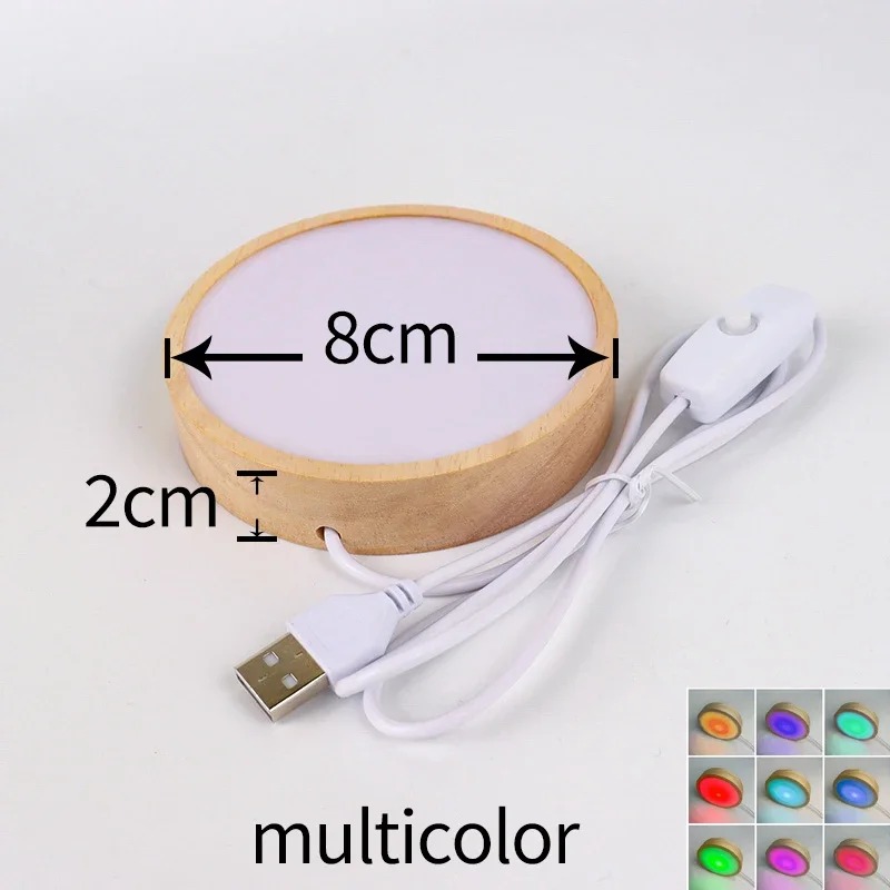 8cm Wood Light Base With USB Switch Wooden LED Light Rotating Display Stand Lamp Holder Lamp Base Art Ornament: GRAY