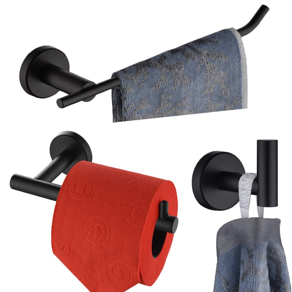 Set matte zwarte badkameraccessoires van roestvrij staal, handdoekhouder voor aan de muur, toiletrolhouder, badjashaak, handdoekring: Seta