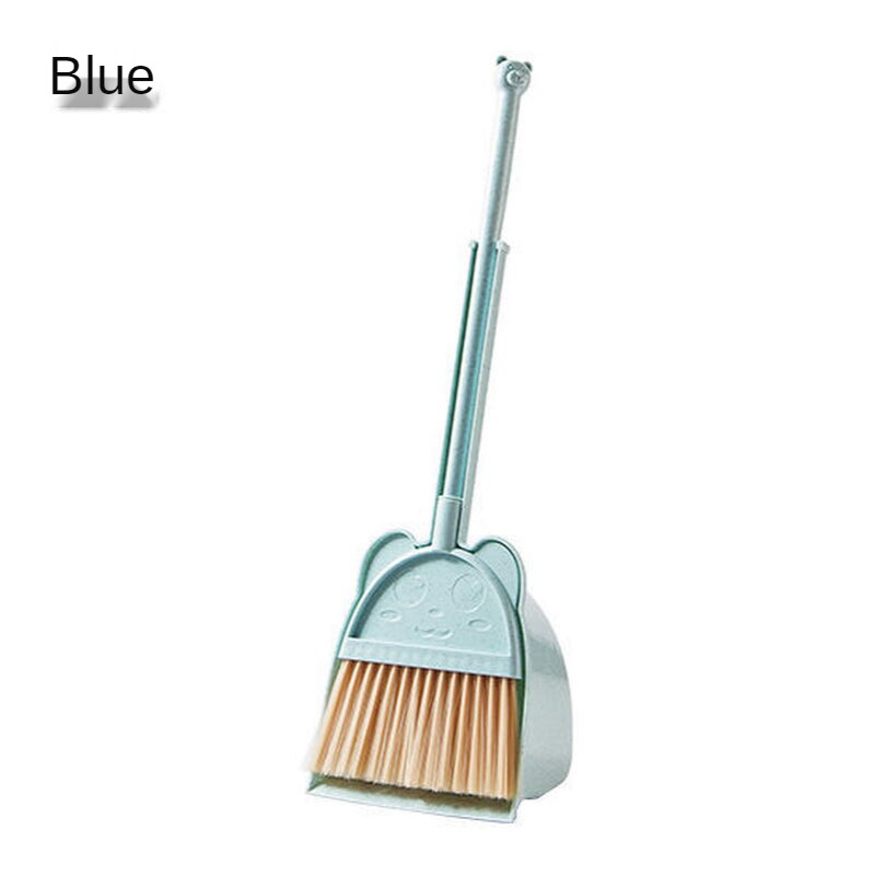 Children's Broom Dustpan Set Mini Baby House Cleaning Combination Soft Plastic Broom Exercise Children's Self-care Ability: blue